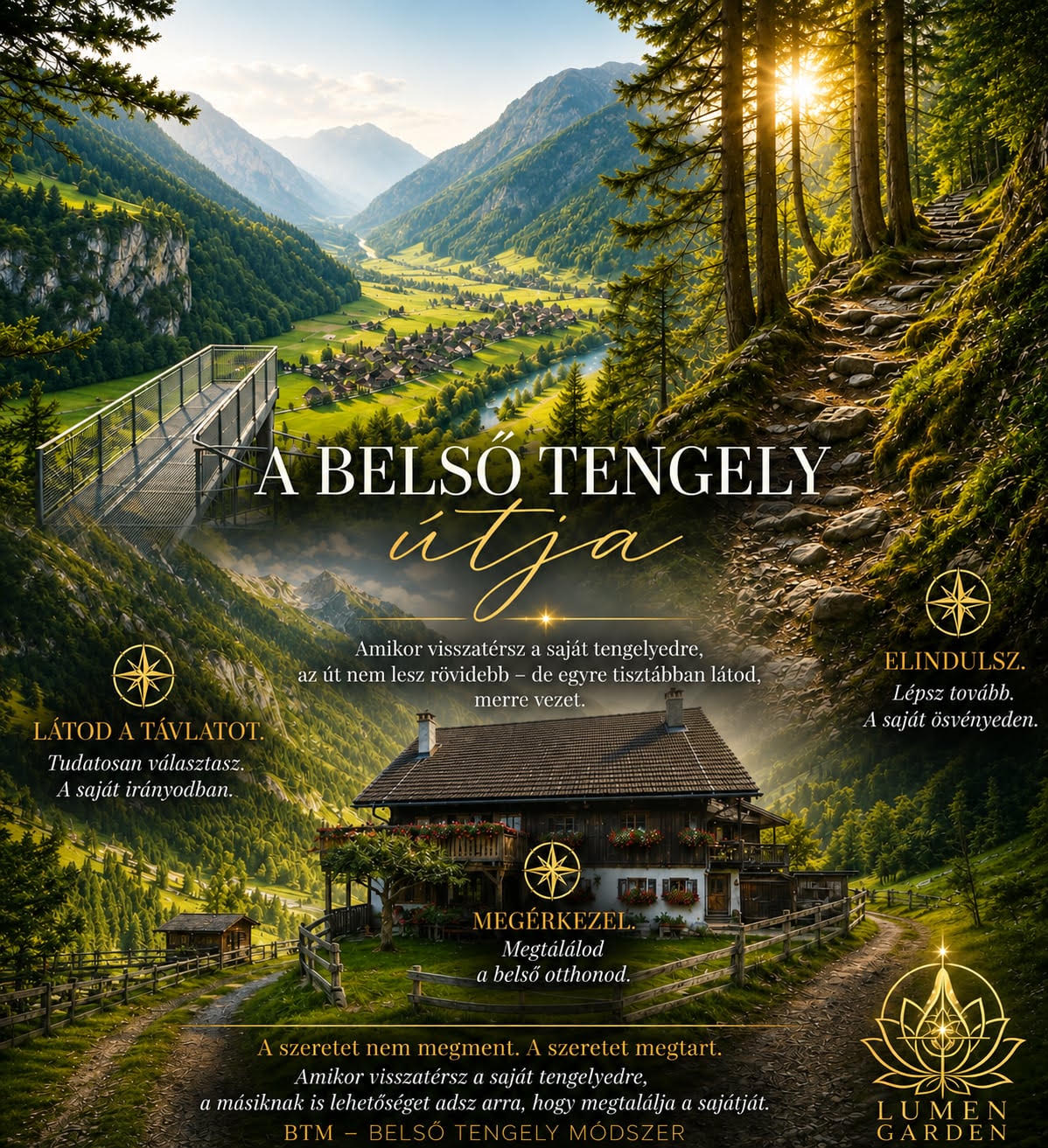 A Belső Tengely útja – hegyvidéki táj, ösvény és a belső út állomásai